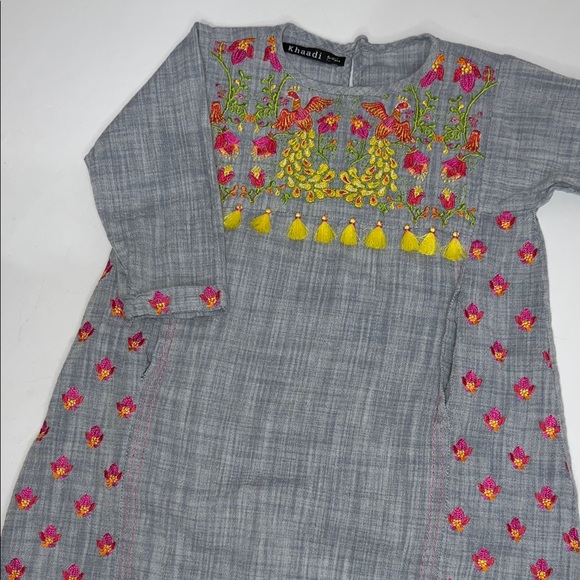 Khaadi Other - Preowned Khaadi Gray Dress with Colorful Embroidery
